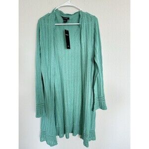 NWT Karen Kane Green Classic Knit Crotchet Long Preppy Cardigan Size XL